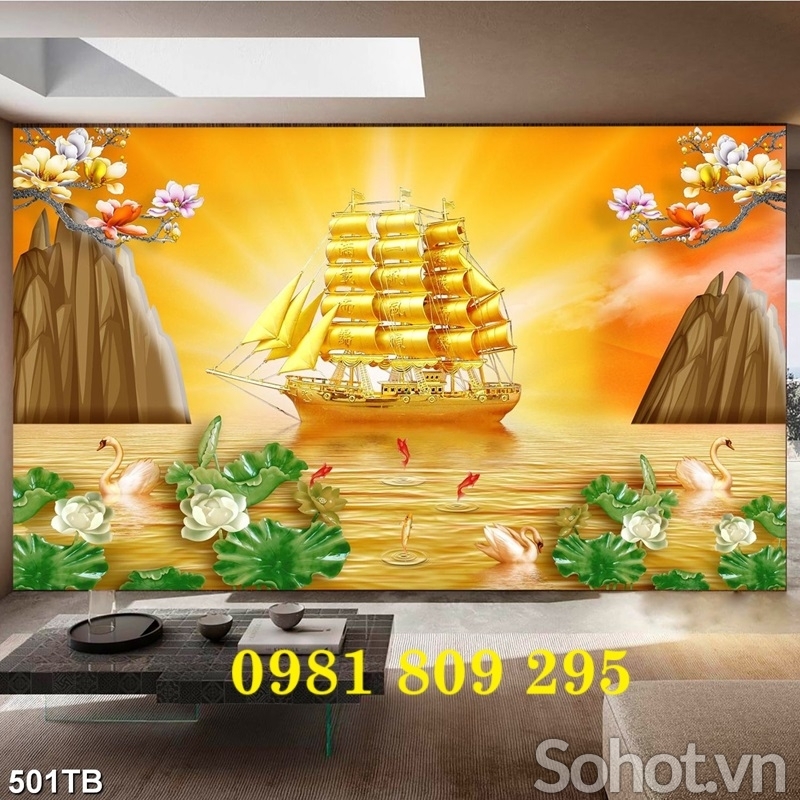 Gạch tranh cao cấp 3d thuyền buồm