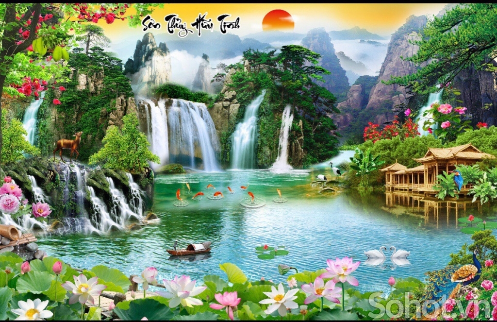Tranh phong cảnh-Tranh gạch 3D sông nước - Hà Nội 