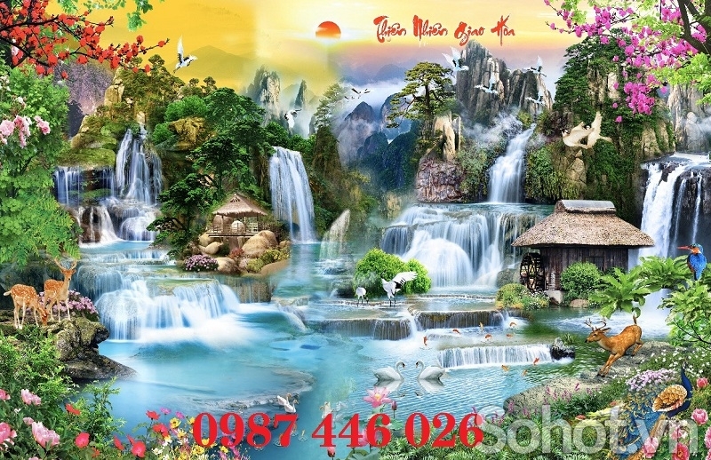 Gạch tranh thác nước, tranh 3d, gạch tranh ốp tường