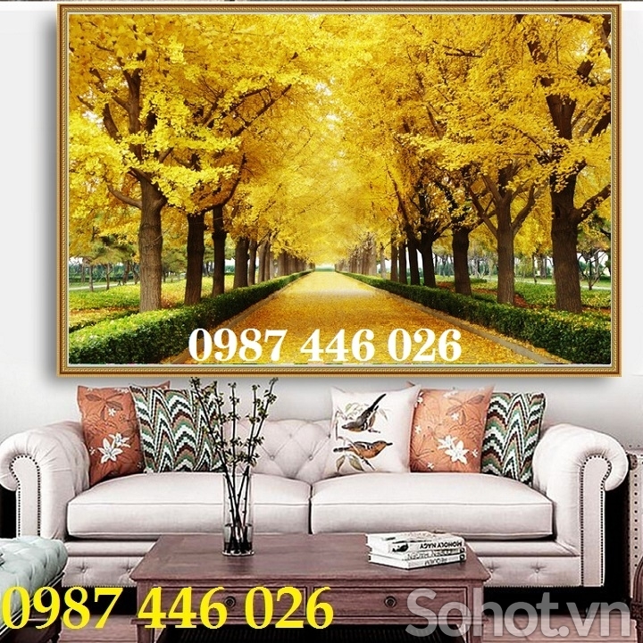 Gạch tranh hàng cây mùa thu lá vàng HP8792