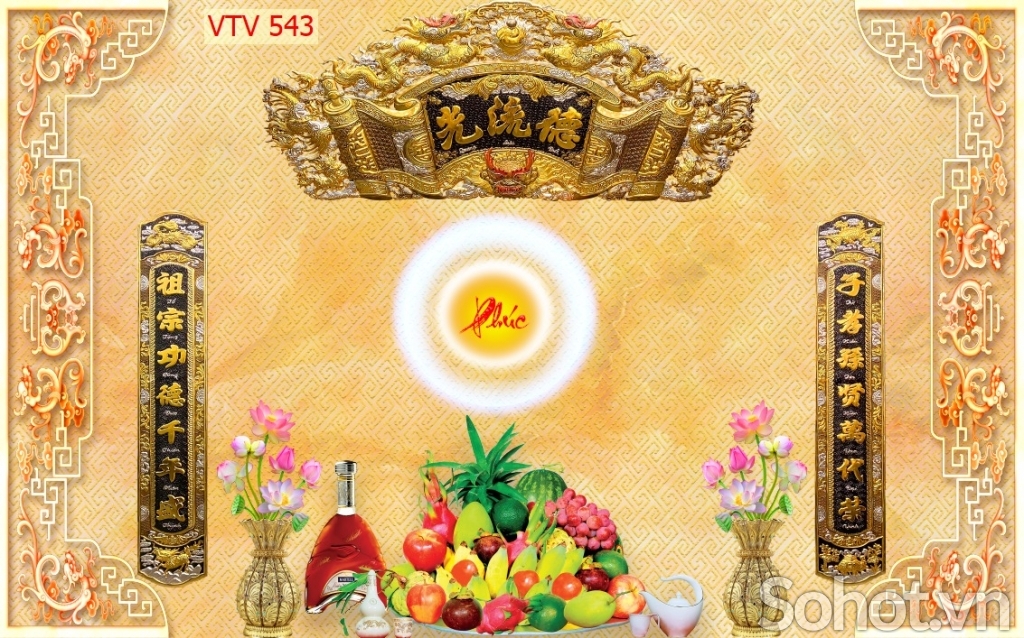 Phòng thờ gia tiên - tranh gạch men