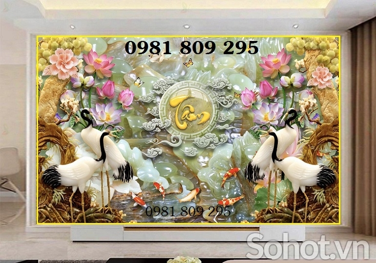 Tranh gạch chim hạc 3d sứ ngọc