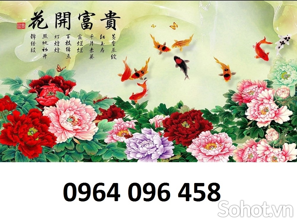 Tranh gạch phong thủy cá chép hoa mẫu đơn - HCDC55