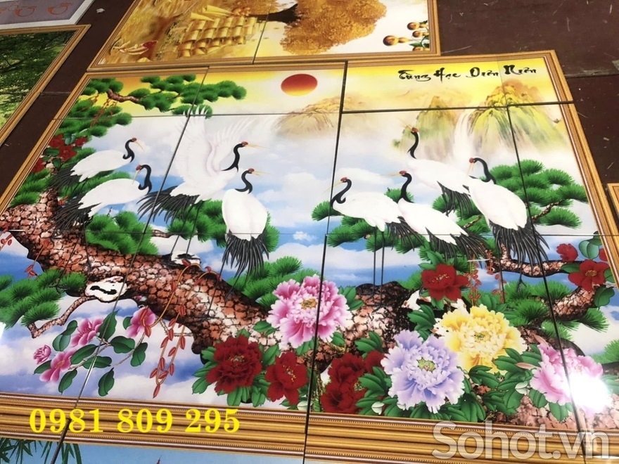 Tranh gạch 3d chim hạc cây tùng