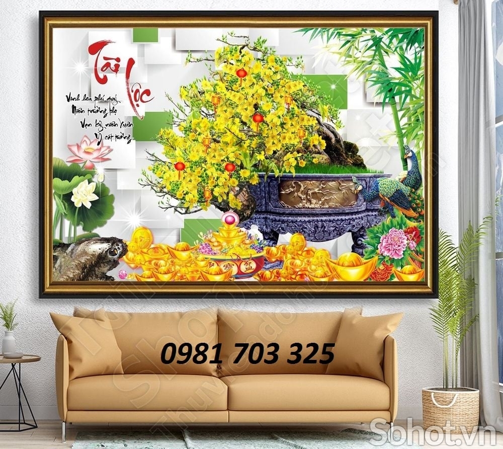 Tranh gạch hoa mai vàng dán tường
