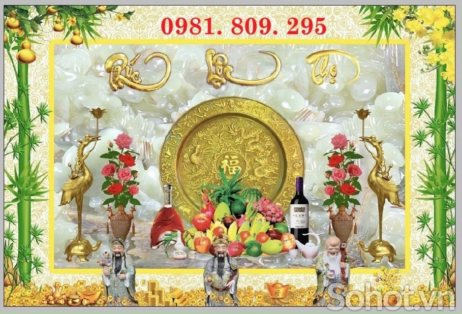 Gạch tranh , gạch ốp tường phòng thờ mâm ngũ quả