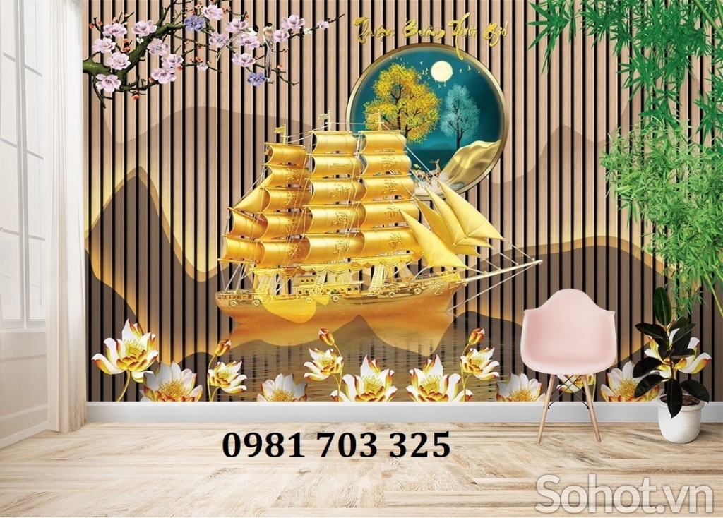 Gạch tranh thuyền vàng 3D