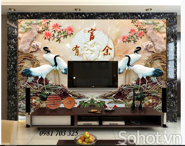 Tranh gạch phong thủy tùng hạc