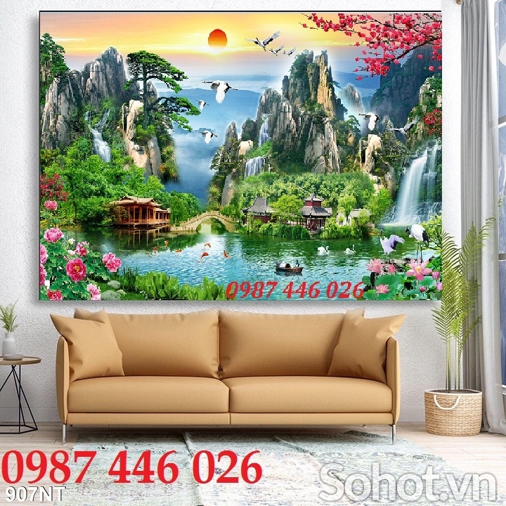 Gạch ốp tường tranh gạch phong cảnh thác nước HP7222