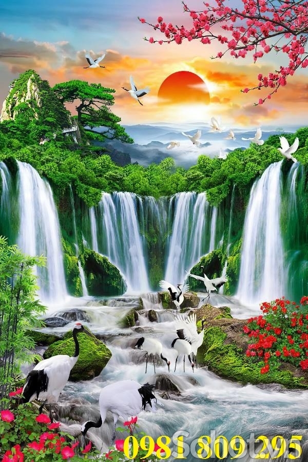 Tranh thác nước - gạch tranh 3d ốp tường