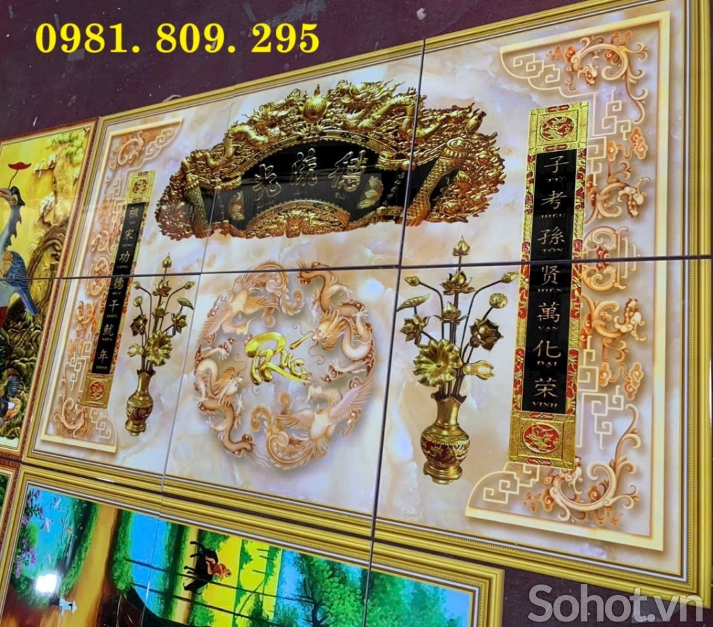 Gạch tranh ốp tường phòng thờ chữ phúc