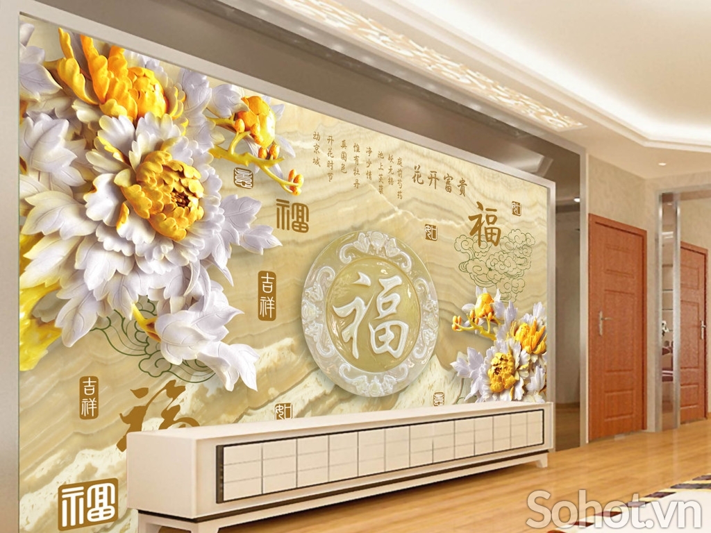 Gạch tranh 3D trang trí phòng khách