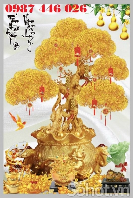 Tranh gạch men cây tiền lộc vàng