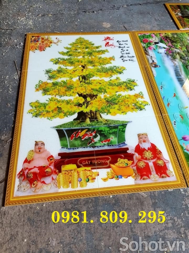 Tranh gạch hoa mai khổ dứng , tranh thực tế