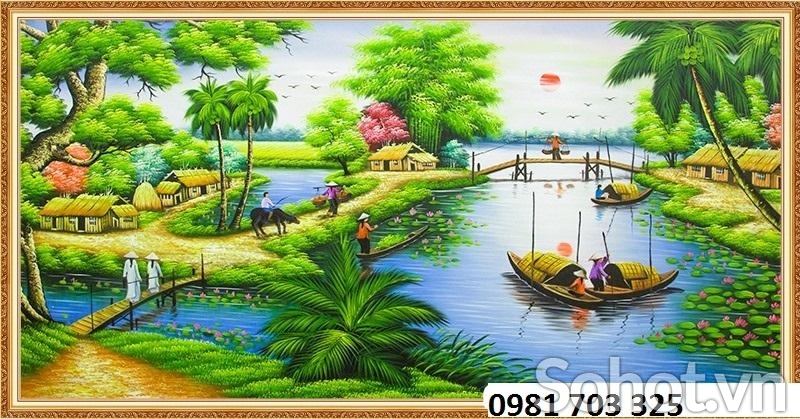 Tranh gạch cảnh làng quê yên bình
