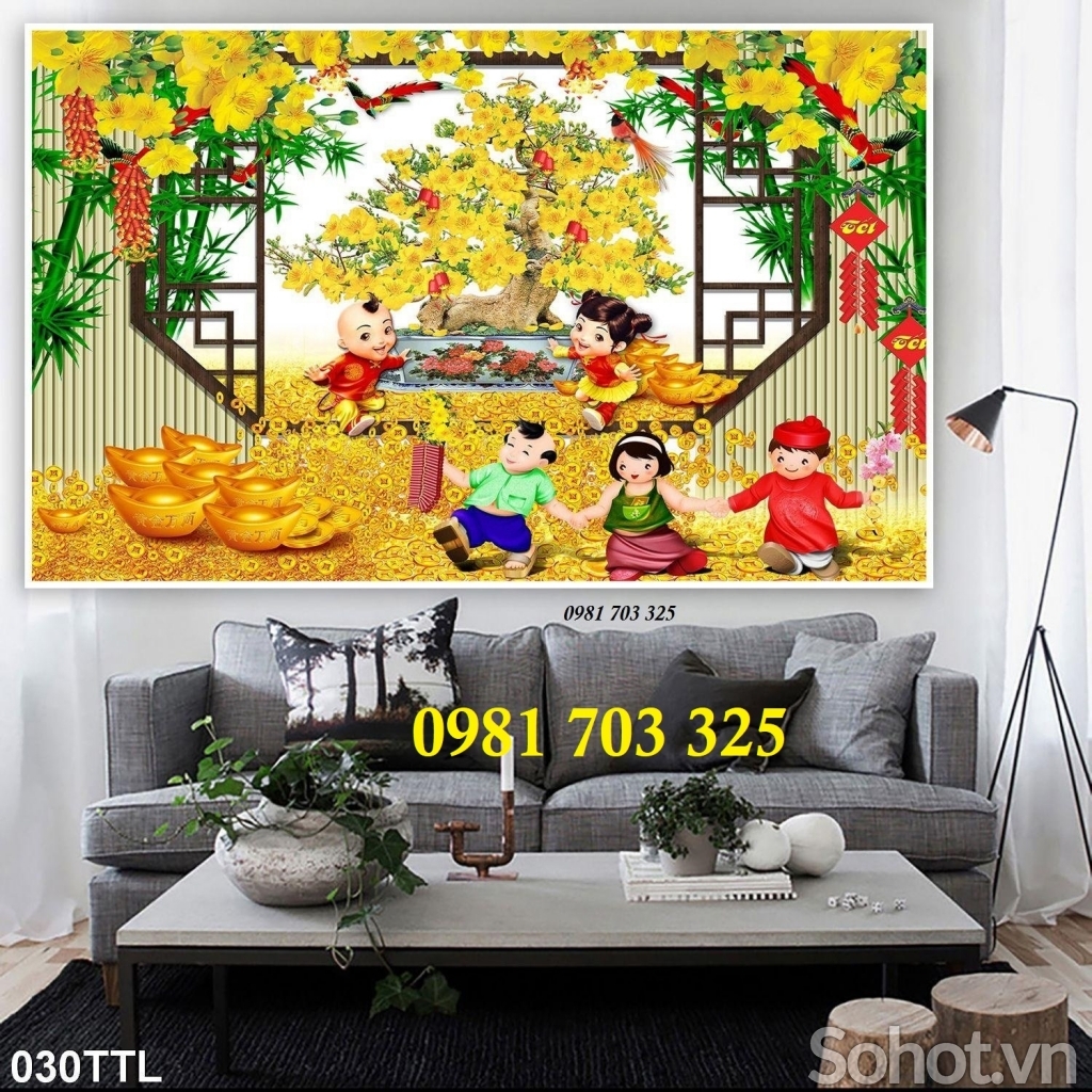 Tranh hoa mai trang trí tường, gạch tranh