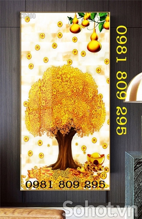 tranh gạch phong thủy - gạch 3d cây tiền