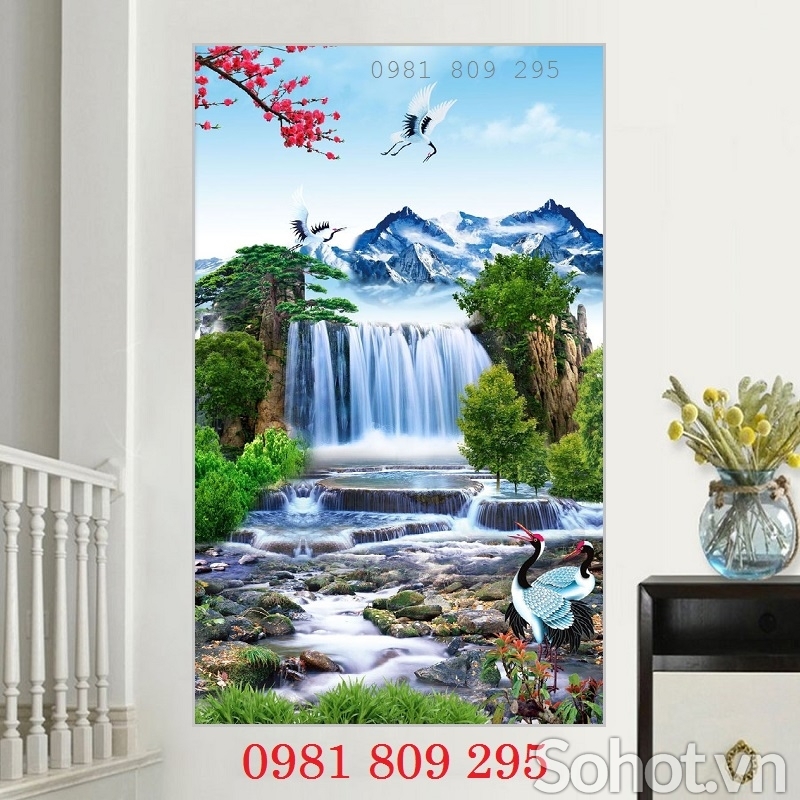 Tranh gạch phong cảnh thác nước khổ đứng