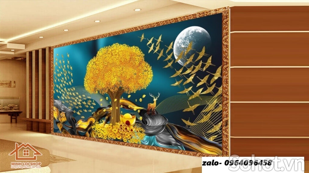 Tranh gạch cây tiền vàng 3d - HGD32