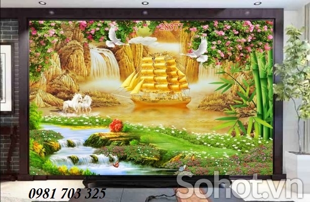 Tranh gạch phong thủy- tranh thuyền vàng