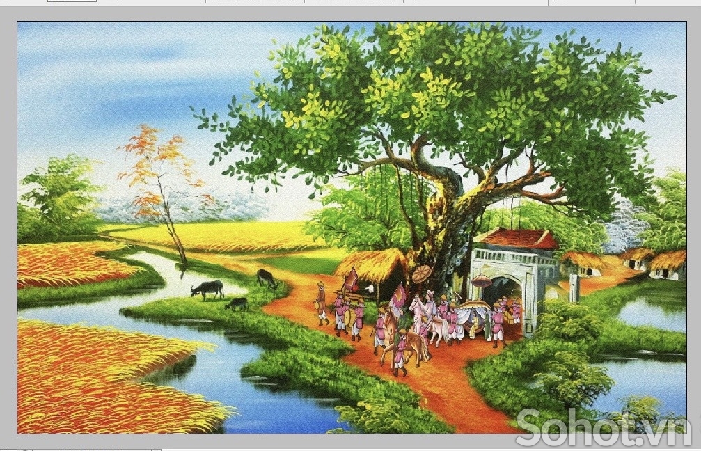 Gạch tranh 3d phong cảnh làng quê