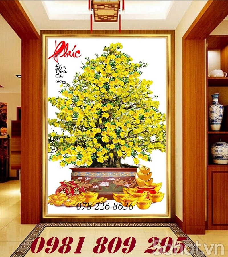 Tranh 3d hoa mai , tranh gạch hoa trang trí