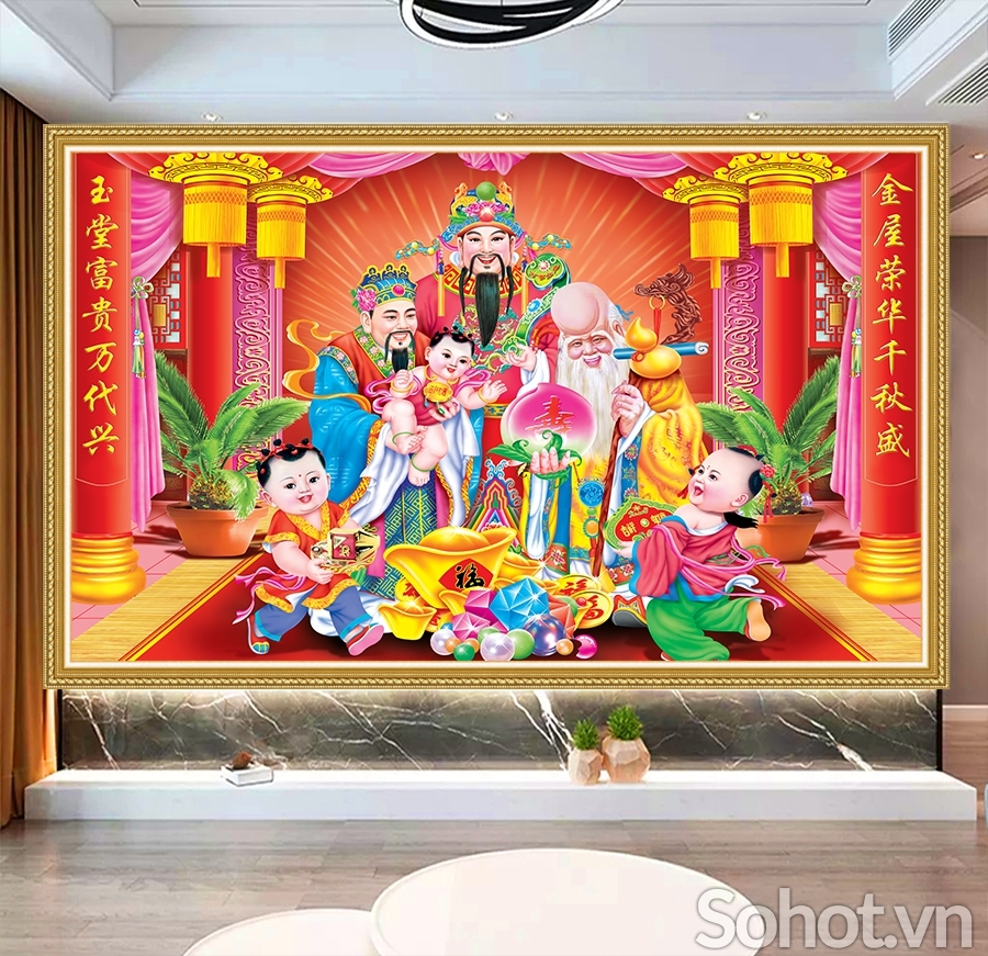 Gạch tranh 3d ốp tường phúc lộc thọ - XC42