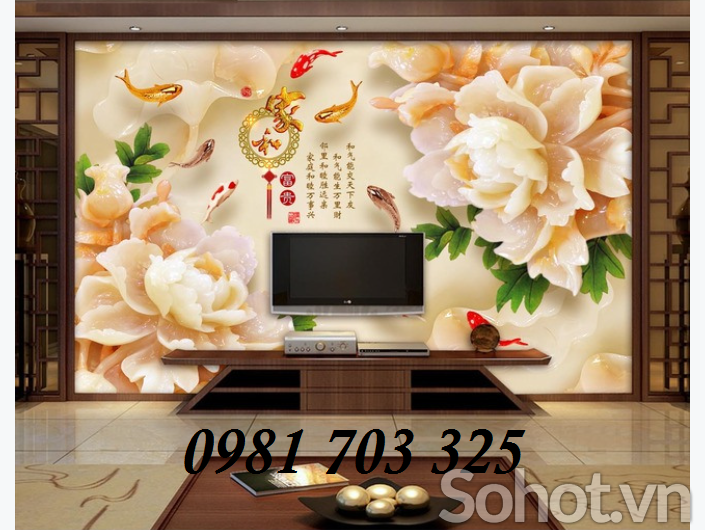 tranh hoa mẫu đơn- tranh gạch sứ ngọc 3D