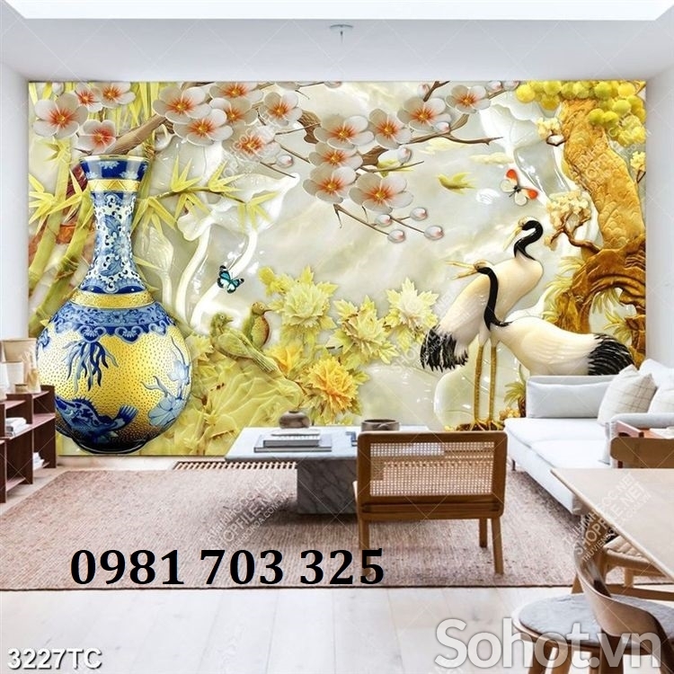 Tranh gạch tùng hạc trang trí