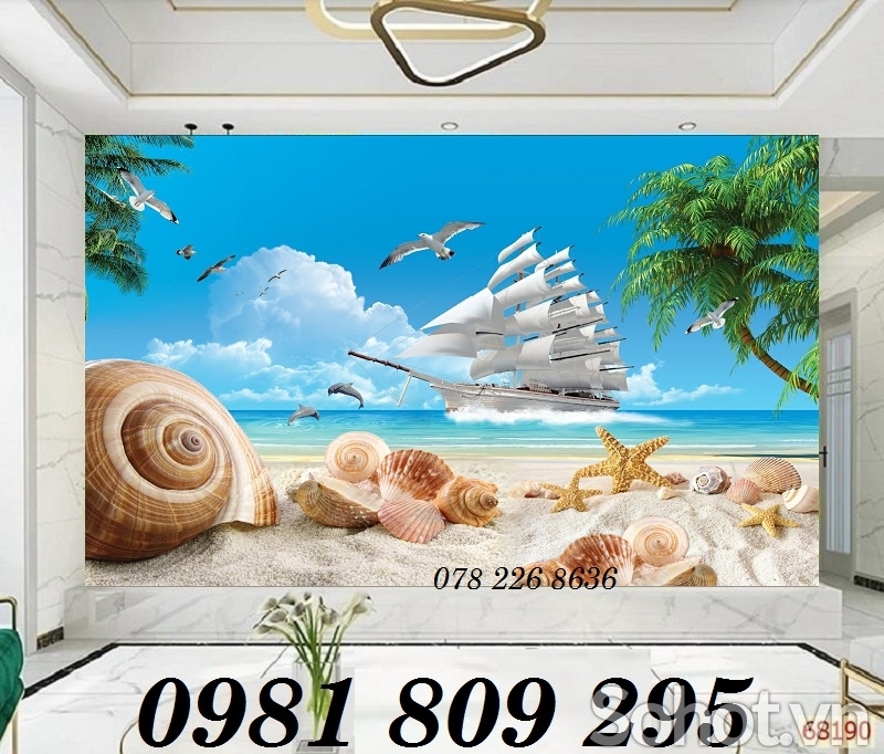 Gạch tranh 3d thuyền buồm xanh mát