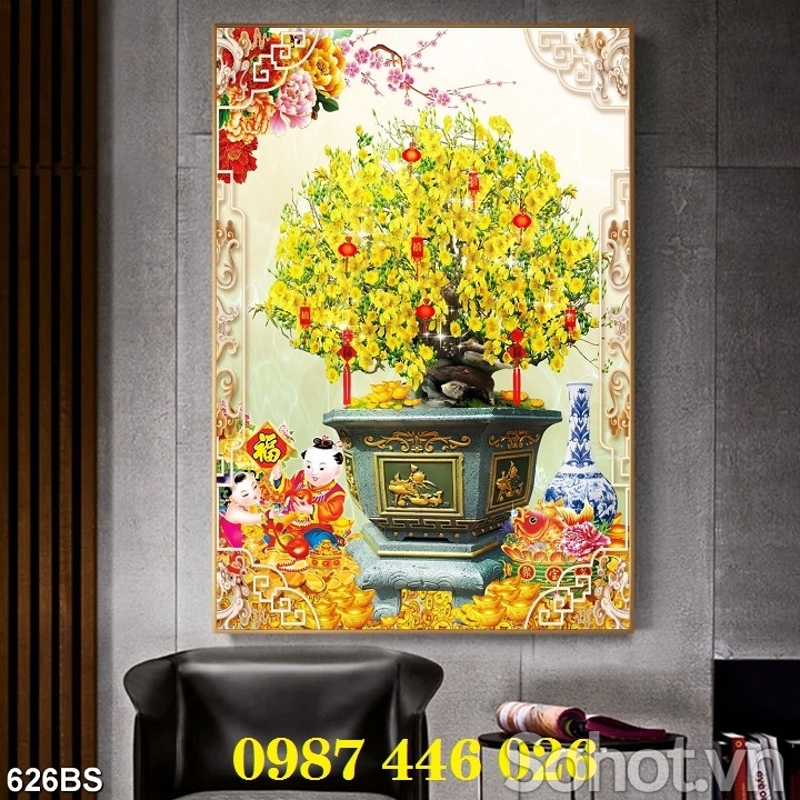 Tranh gạch men hoa mai vàng HP0762