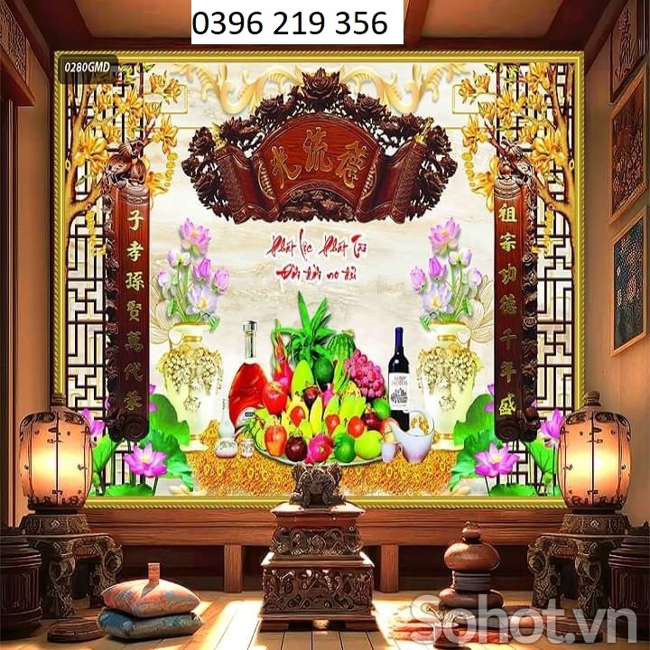 Tranh gạch men 3d phong thủy Phòng Thờ