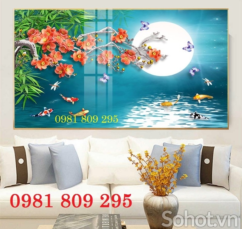 Gạch trang trí 3d hoa sen cá chép