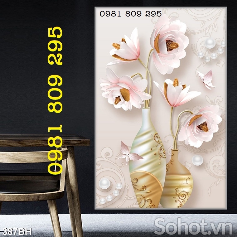 Tranh gạch 3d bình hoa sen trắng