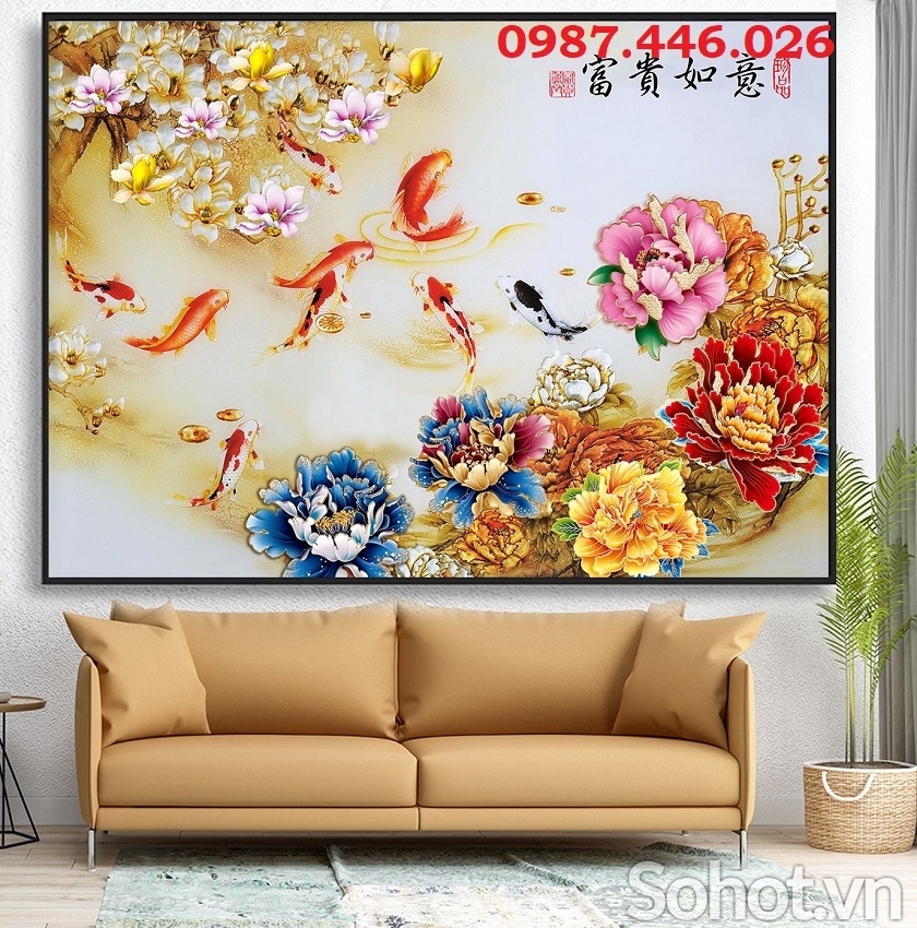 Gạch ốp tranh gạch cửu ngư quần hội