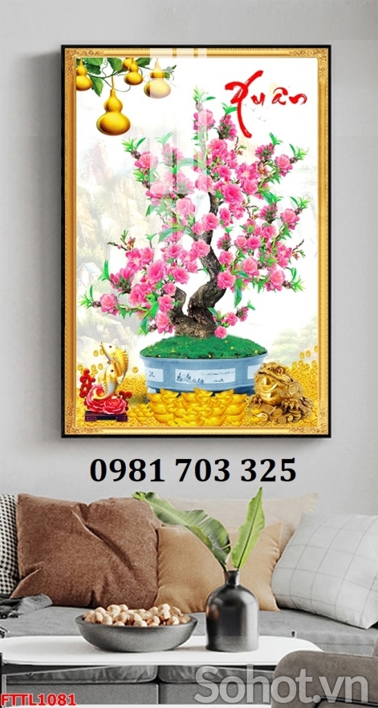 Tranh gạch hoa đào 3D trang trí