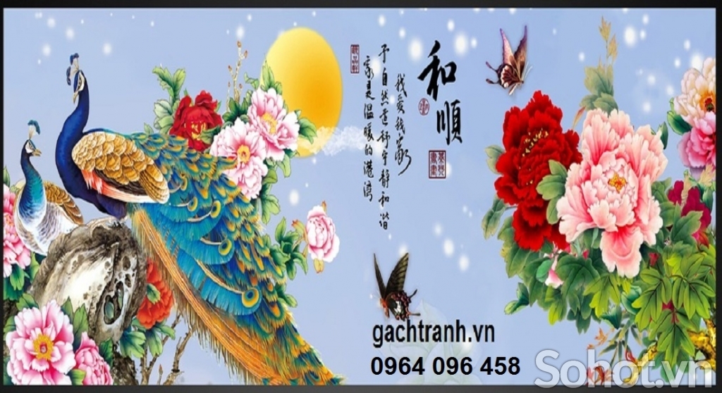 tranh gạch men 3d chim công - FĐ32