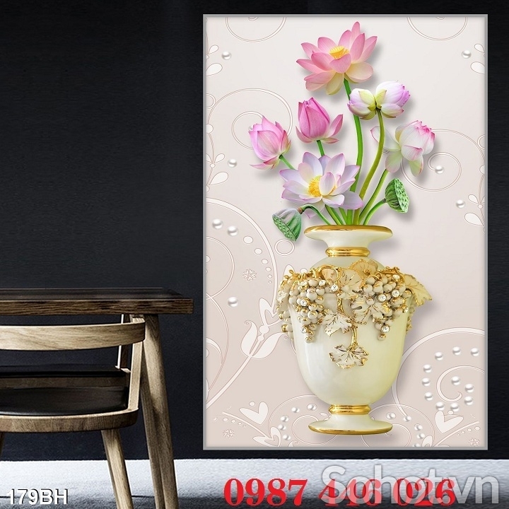 Gạch tranh bình hoa 3d trang trí đẹp HP833