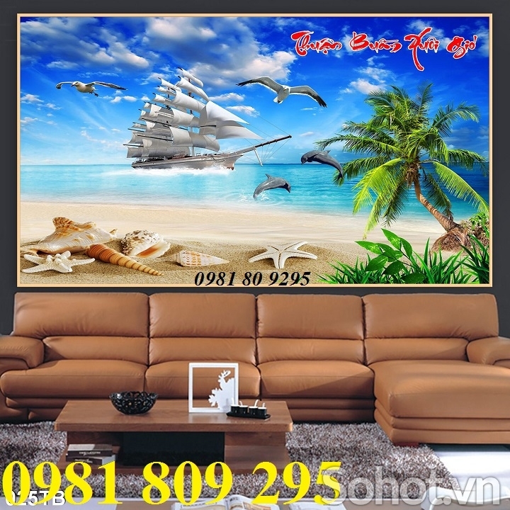 Gạch tranh 3d - thuyền buồm , tranh ốp phòng khách