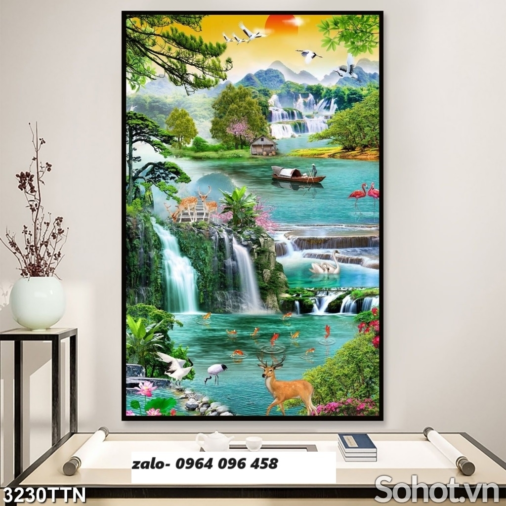 Tranh gạch 3d ốp tường phong cảnh khổ đứng - XCX433
