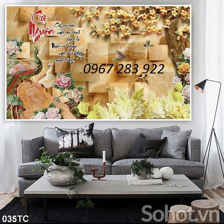 Tranh chim công gạch men ốp tường trang trí