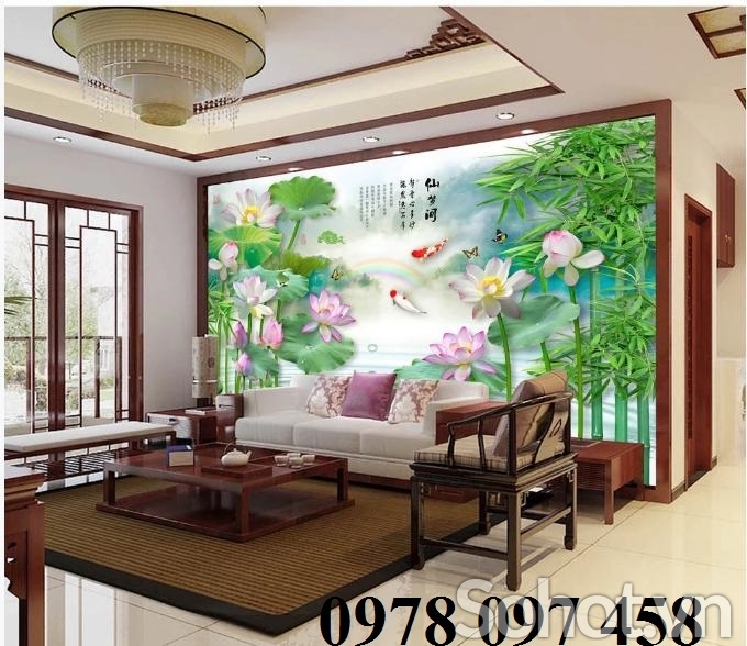 Tranh hoa sen 3D- tranh ốp tường