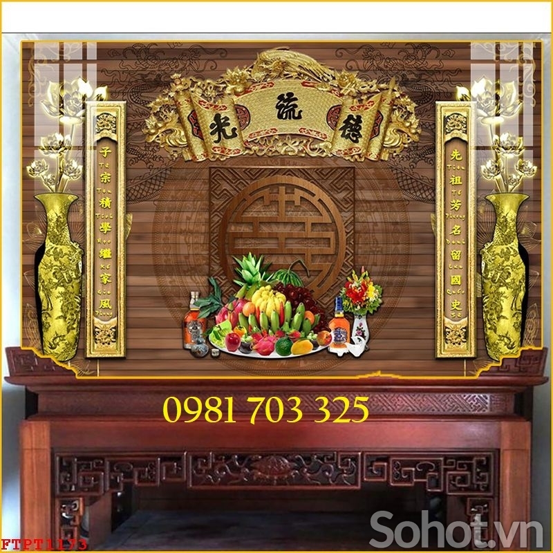 Tranh gạch men 3D câu đối ốp phòng thờ