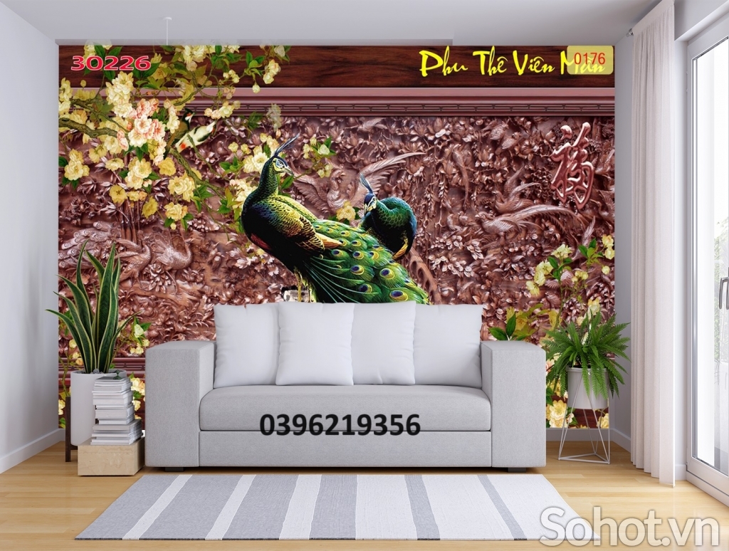 Gạch tranh 3D hình công phượng trang trí