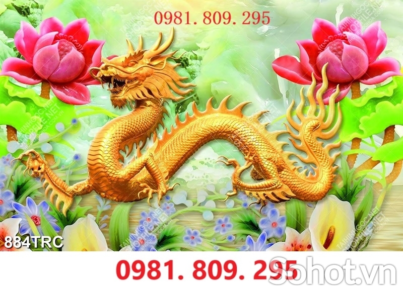 Tranh gạch rồng vàng 3d trang trí