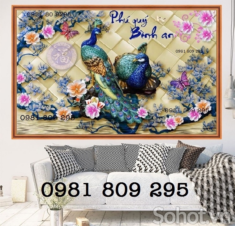 Tranh đôi chim công- gạch tranh