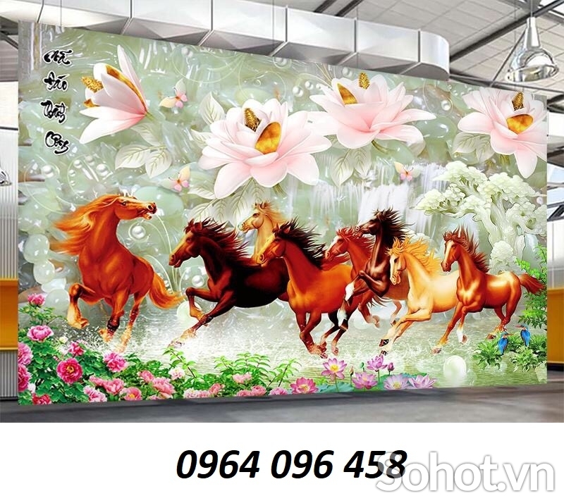 Tranh gạch 3d phong thủy 8 con ngựa - TKMN8