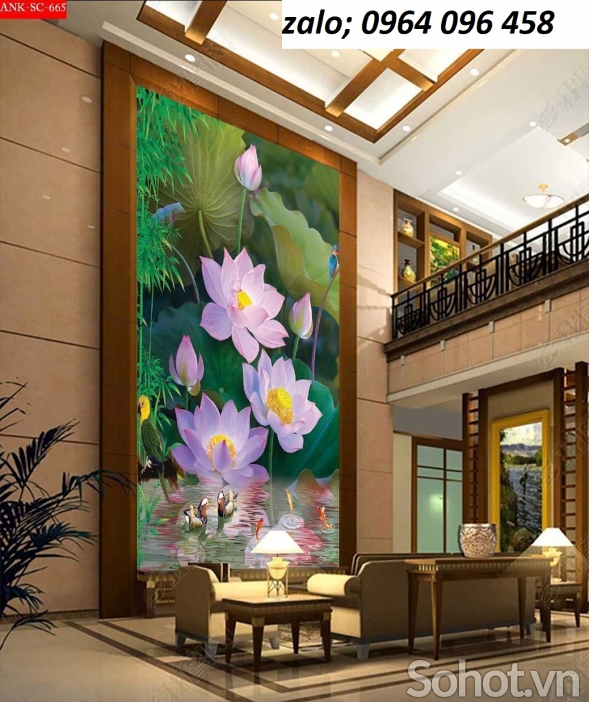 Tranh gạch 3d hoa sen - gạch tranh 3d hoa sen - DC64