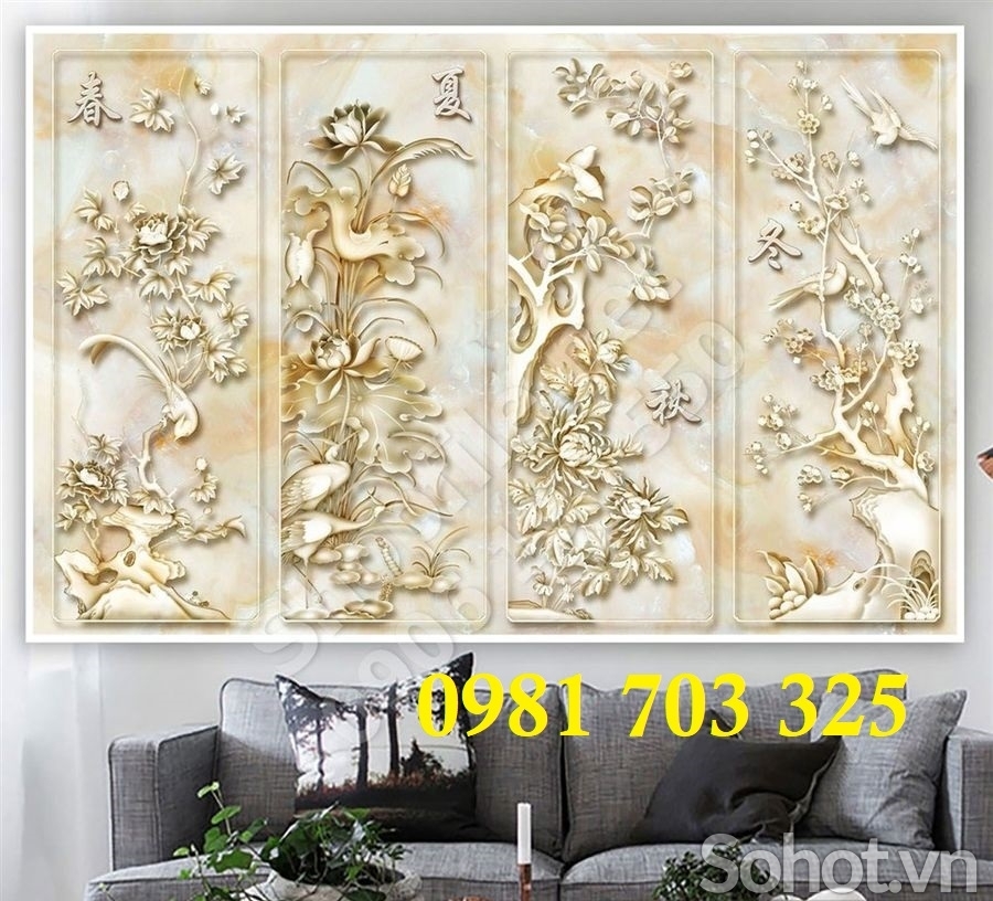 Gạch tranh 3d tứ quý sang trọng