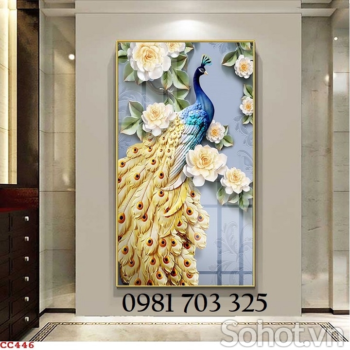 Tranh gạch chim công 3D trang trí